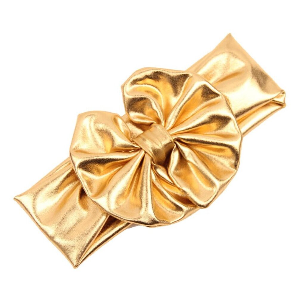 Baby Girls Bronzing Gilding Headband Floppy Metallic Messy Big Bows HeadWrap Gol